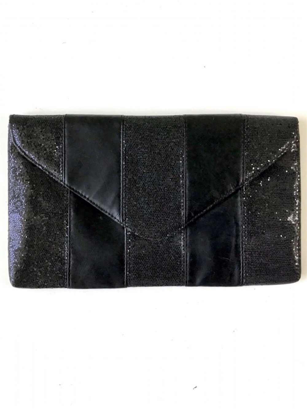 Black Clutch Purse Glitter Striped Block Design with Snap Flap Closure by Ion